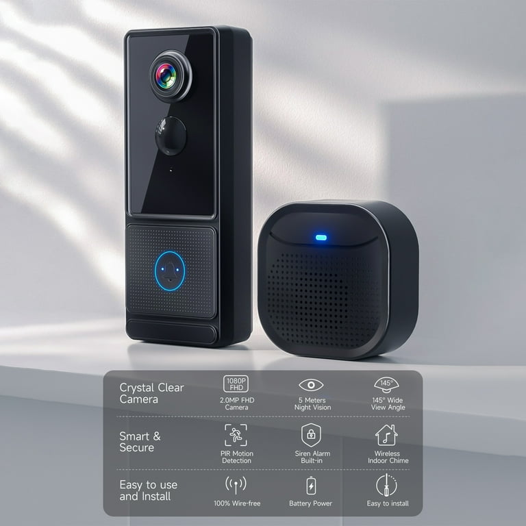 Aoresac Wireless Doorbell Camera, 2K FHD, Night Vision, Human
