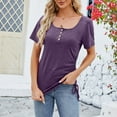 thumbnail image 5 of WREESH Women's Henley Shirt Fashion Scoop Neck Short Sleeve Solid Color Out Blouse Purple, 5 of 7