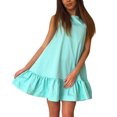 thumbnail image 2 of Prolriy Robes Printemps Été pour Femmes 2025 Été Col Rond Ample Manches Robes Pliantes Taille Ample Robe Mi-Longue Été Robes d'Été pour Femmes Décontractées Robe Mignonne Robes Femmes Bleu1 L, 2 of 4