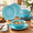 Teal, variant on Green 12-Piece Dinnerware Set for 4, Tableware with Floral Rustic Design