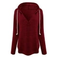 thumbnail image 6 of Xuanfei Women V Neck Long Sleeve Curve Hem Drawstring Hoodie, 6 of 7