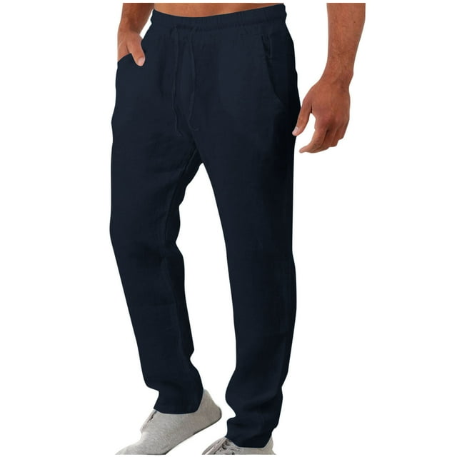 Pantalones largos para hombre, lisos, informales, con bolsillos, cintura elástica, para exteriores, de poliéster