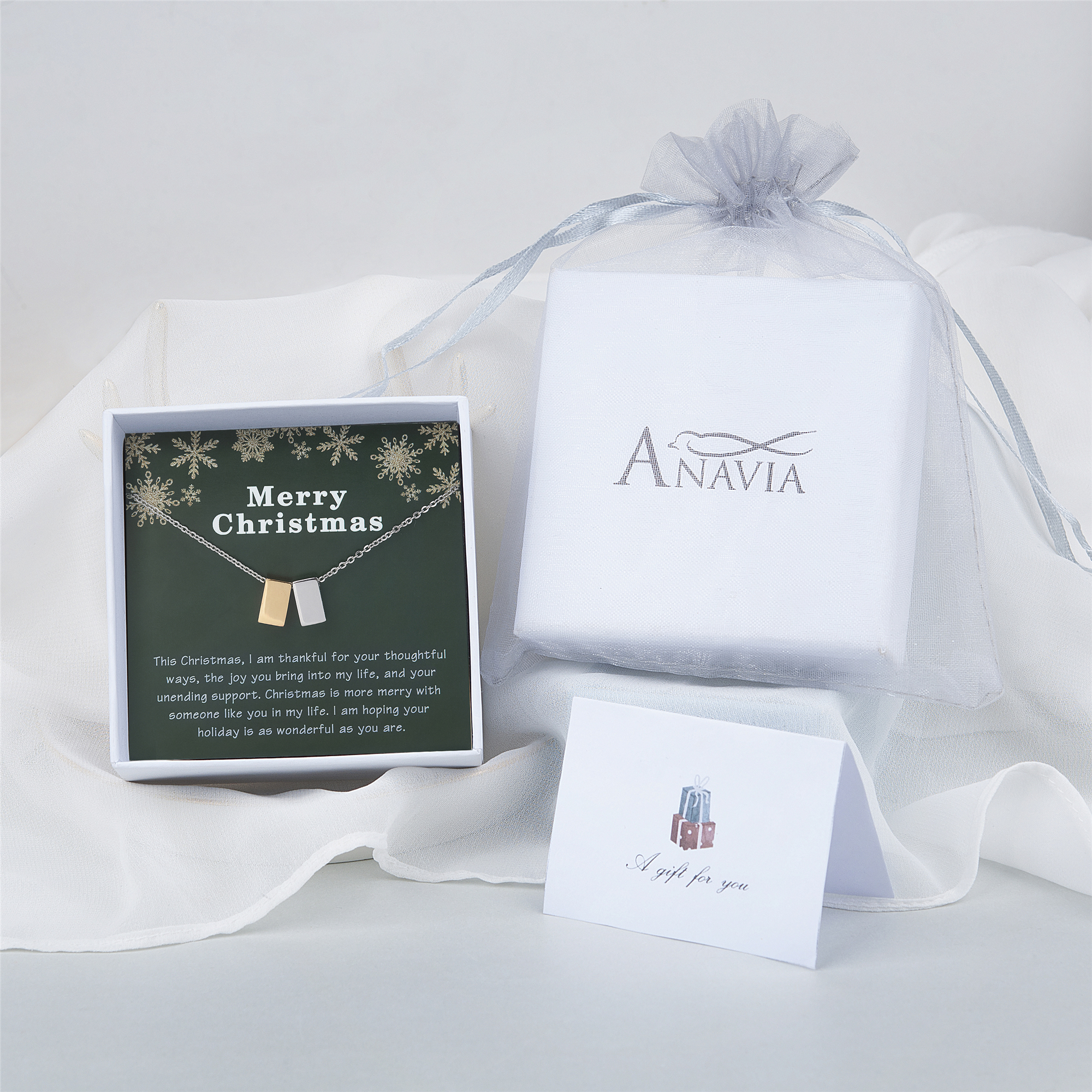 Anavia New Year Gift Necklace for BFF and Soul Sister, Christmas Gift for Long Distance Friendship Relationship-[Gold & Silver Cubes]