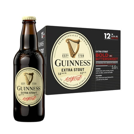 Guinness Extra Stout Import Beer, 12 Pack Bottles, 11.2 fl oz, 5.6% ABV