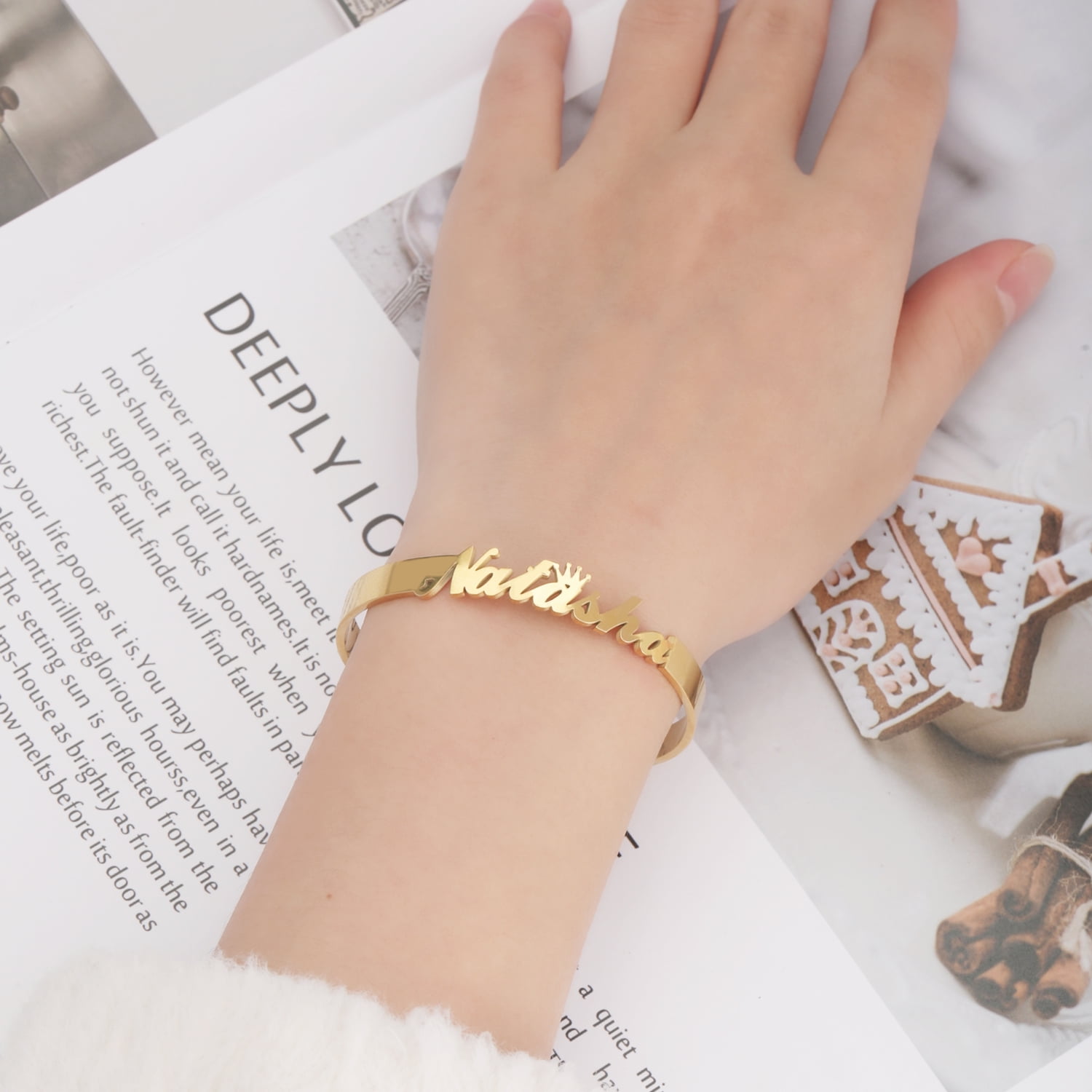  Stainless Steel Custom Name Bracelet Bangles for Women  Personalized Customized Gold Fashion Paved Diamond Cuff Bangle Jewelry :  Clothing, Shoes & Jewelry