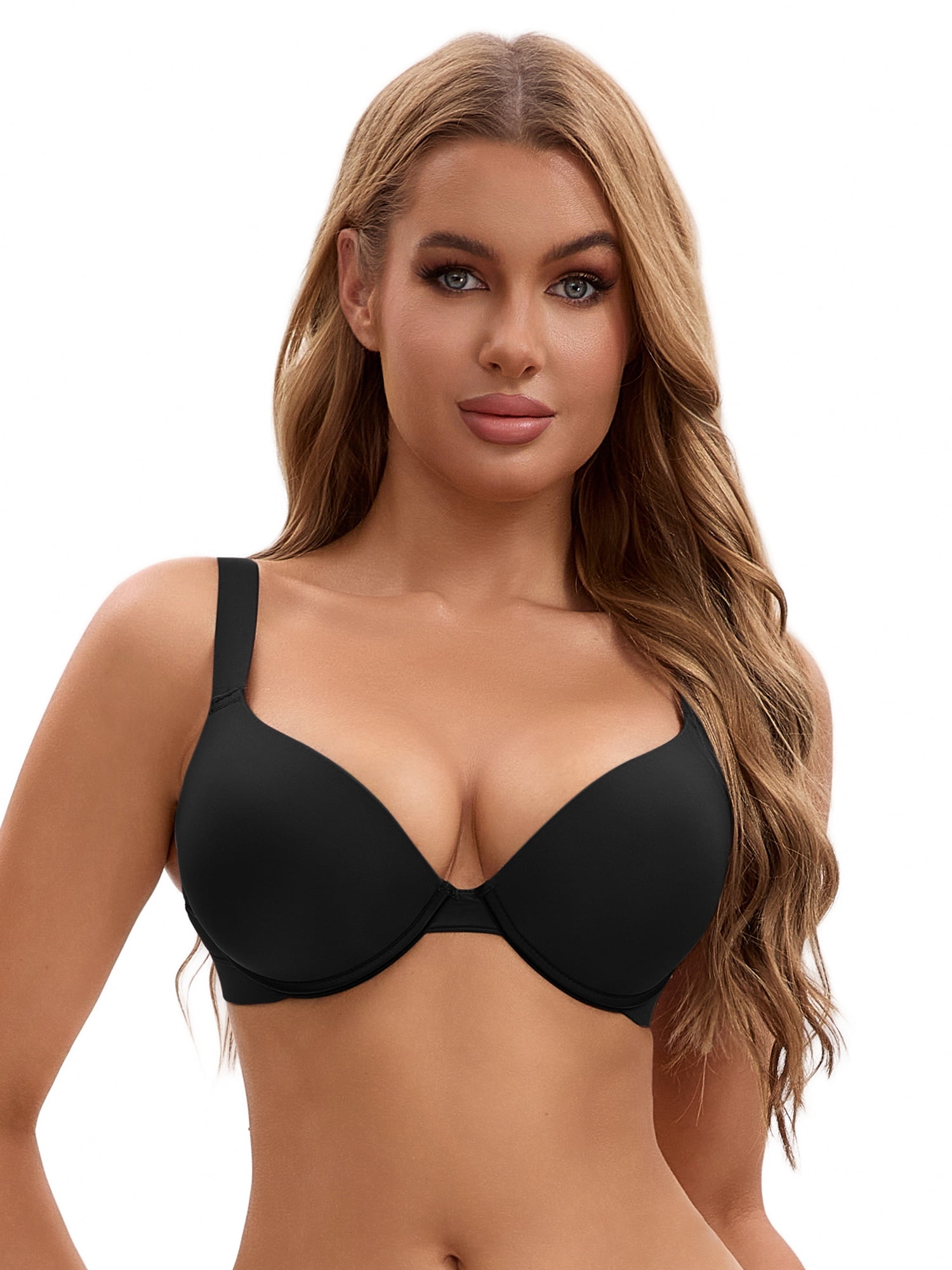 Unique Bargains Women's Push Up Underwire Seamless Soft Bras Black 42 D