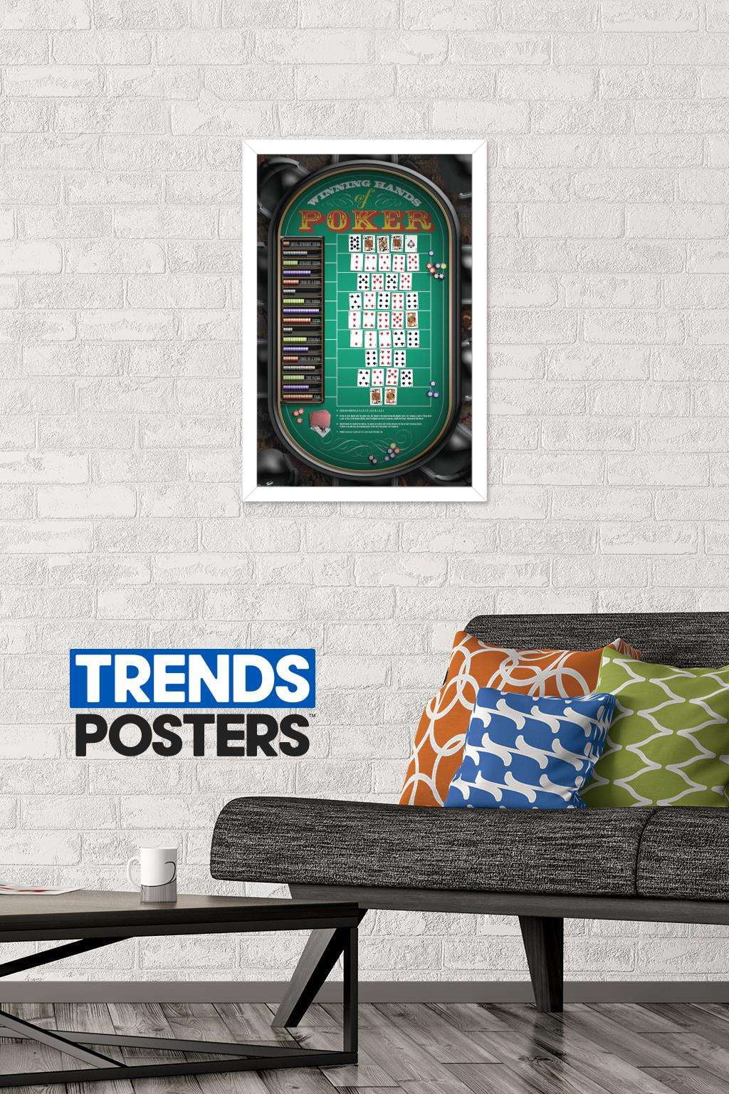 Poker Hands Wall Poster, 14.725" x 22.375", Framed