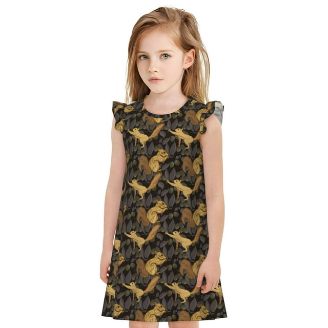 Vsdgher Robe de Nuit Écureuil Rassembleur de Noix pour Filles Chemises de Nuit Manches Courtes Robe de Nuit Pyjama pour Fête Pyjama-Grand