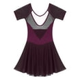 thumbnail image 6 of Fldy Womens Mesh Splice Ballet Dance Loetard Short Sleeve Figure Ice Skating Skirted Loetard Bodysuit Dark Purple XXL, 6 of 7