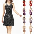 thumbnail image 6 of Tejiojio Women's Fashion V-neck Suspender Sequin Fringe Off-the-shoulder Dress Sleeveless Solid Mini Dress Party Dresses, 6 of 6