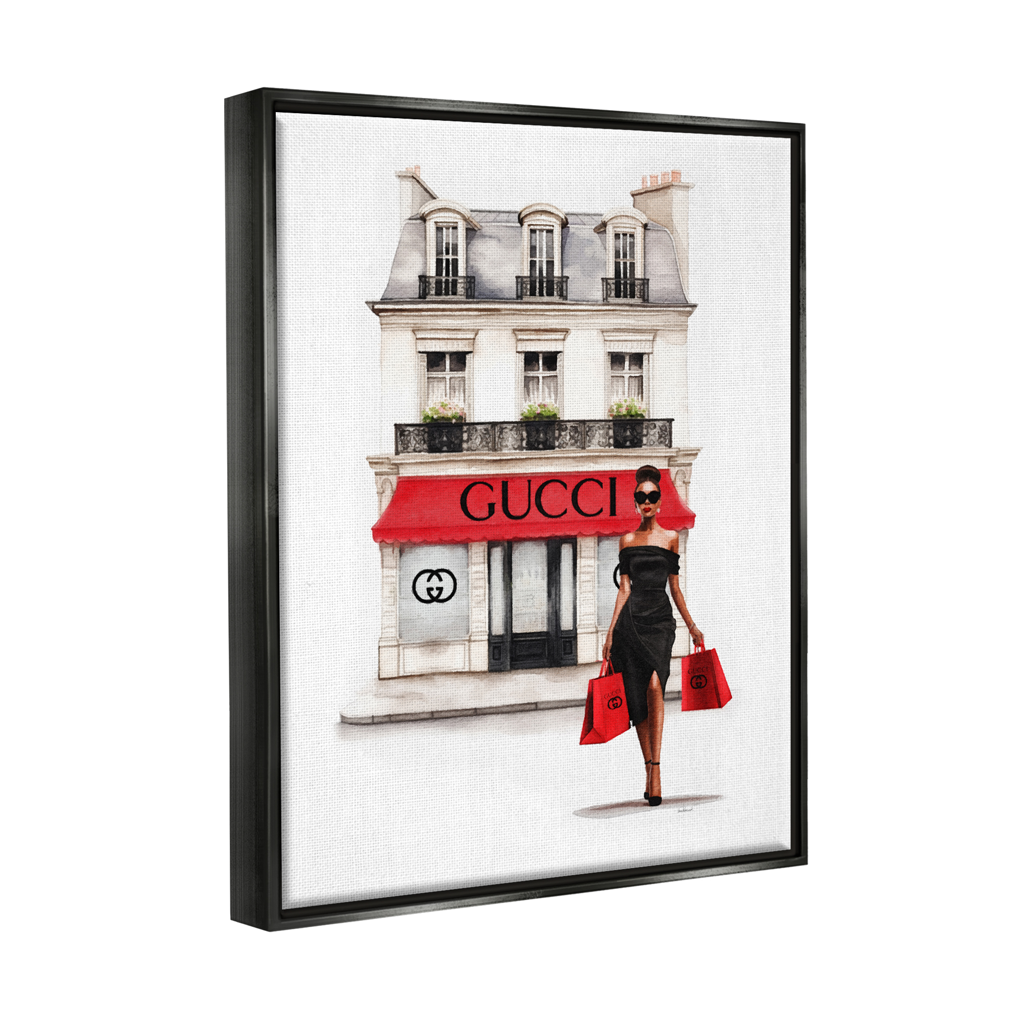 Stupell Industries Urban Glam Shop Town & City Painting Black Floater Framed Canvas Art Print Wall Art, 25 x 31