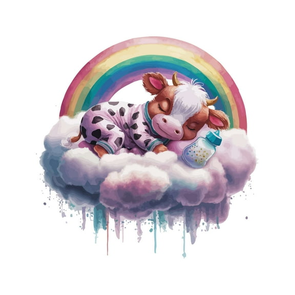 Cute Little Cow sleeping on a Cloud Daycare Wall Art Sticker Designs Vinyl Stickers For Home House Walls Rooms Windows Bedroom Decoration Size (20x20 inch)