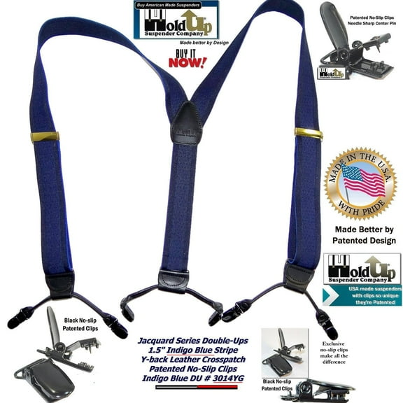 Holdup Indigo Blue on Blue Dual-clip Jacquard Striped Double-Up Style Suspenders