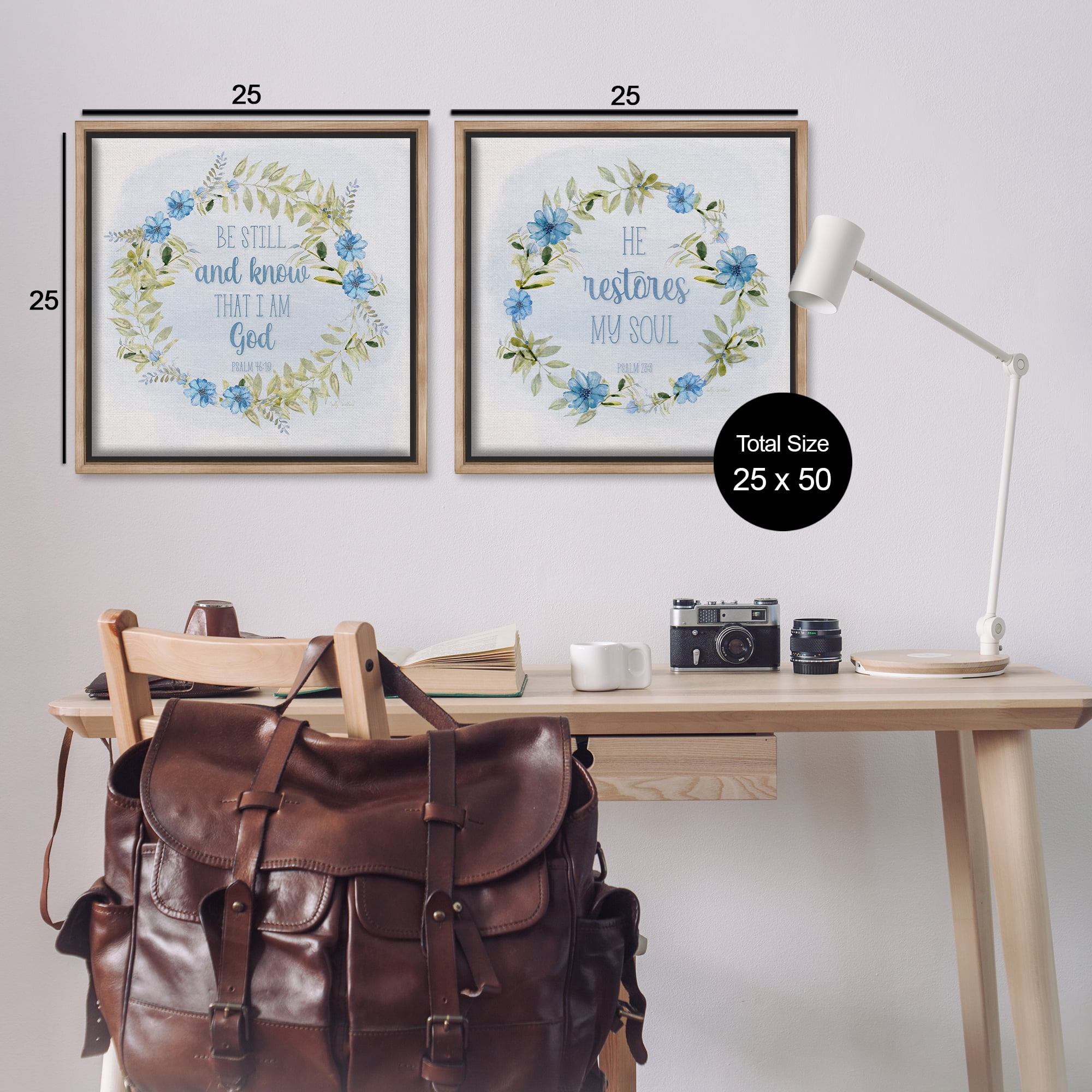 Stupell Industries Be Still Restores Psalm Religious & Spiritual Painting Brown Floater Framed Canvas Art Print Wall Art, 25 x 25, Set of 2