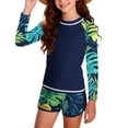 thumbnail image 3 of Odeerbi 12-16 Años Niñas Hawaiana 2 Piezas de Manga Larga Rash Guard Conjunto Bloque de Color Upf 50 + Traje de Baño de Surf Seco Rápido Con Pantalones Cortos, 3 of 9