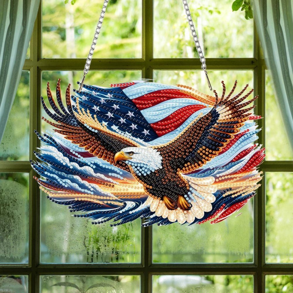 FLOPESN DIY Diamond Art Painting American Independence Day Creative，9.84*9.84in Eagle  Design, Acrylic Material Irregular Shape Home Decoration Pendant