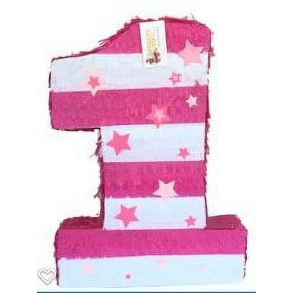 APINATA4U 20'' Tall Number One Piñata with Stars White & Pink Color