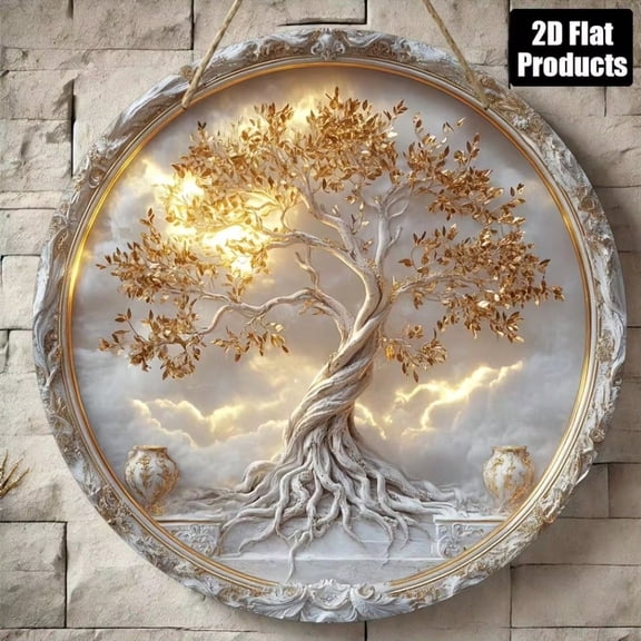 HELLOYOUNG 8x8 Inch Round Tree of Life Wall Art, Rustic Iron Metal Sign for Living Room Bedroom Home Decoration