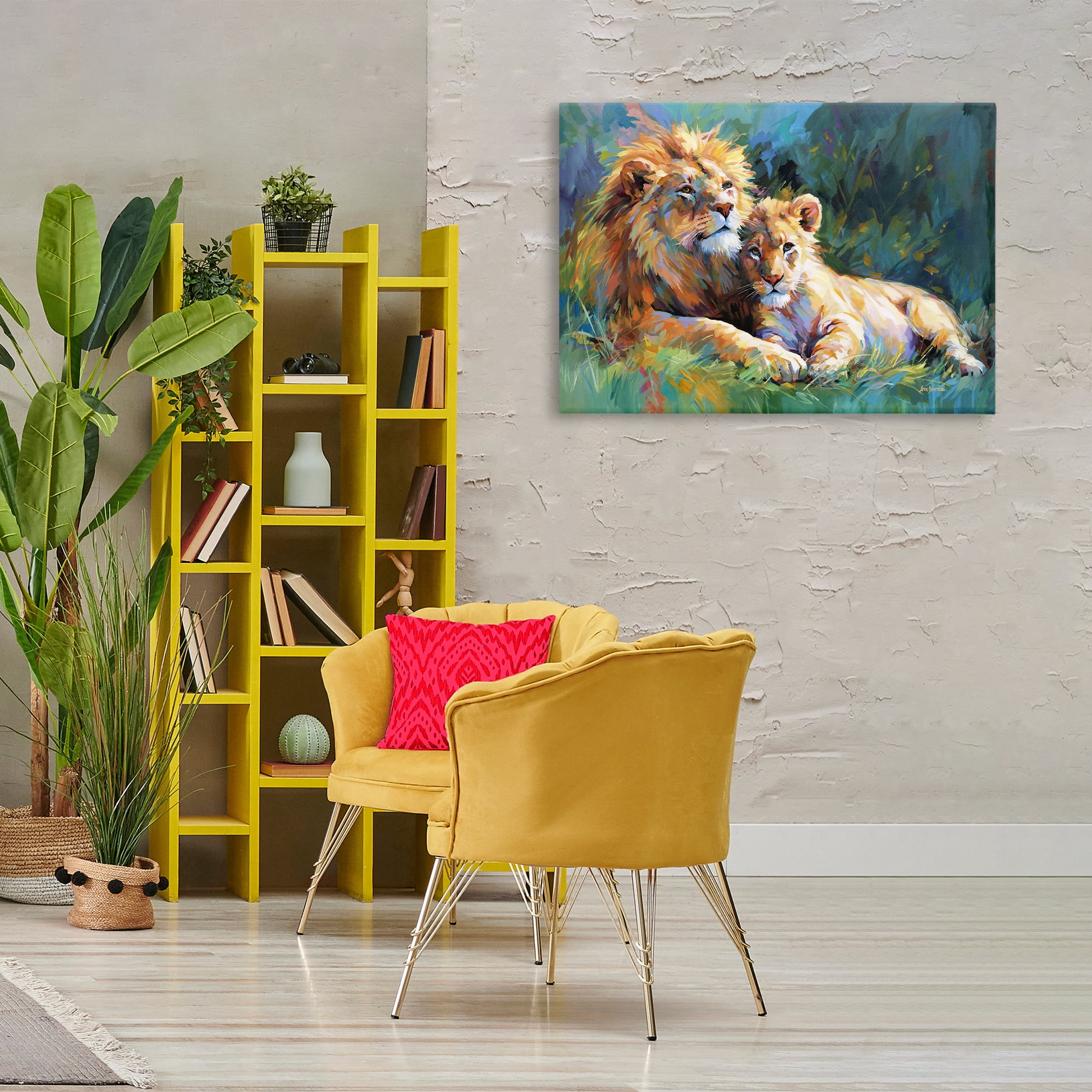 Stupell Industries Lion's Embrace Portrait Animals & Insects Painting Gallery Wrapped Canvas Art Print Wall Art, 36 x 24