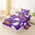 thumbnail image 2 of Manfei Watercolor Ghost Print Twin Sheets for Kids, Purple Pumpkin Candy Bedding, 3pcs, 1 Flat Sheet, 1 Fitted Sheet and 1 Pillowcase, 2 of 6