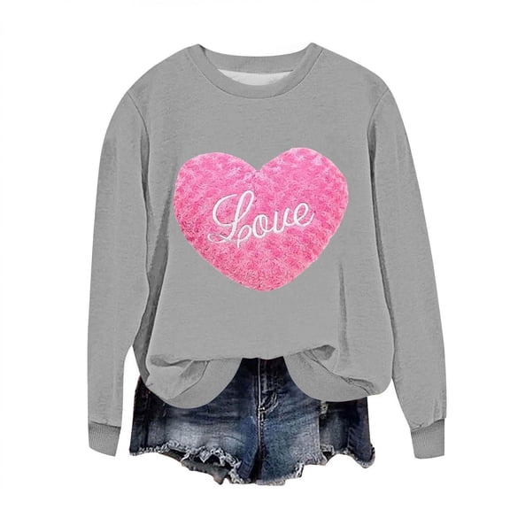 Fewfanhot Women Clothing Valentine's Sweatshirt for Women Cute Love Heart Shirts Casual Long Sleeve Valentine Tshirt Clothes Tops