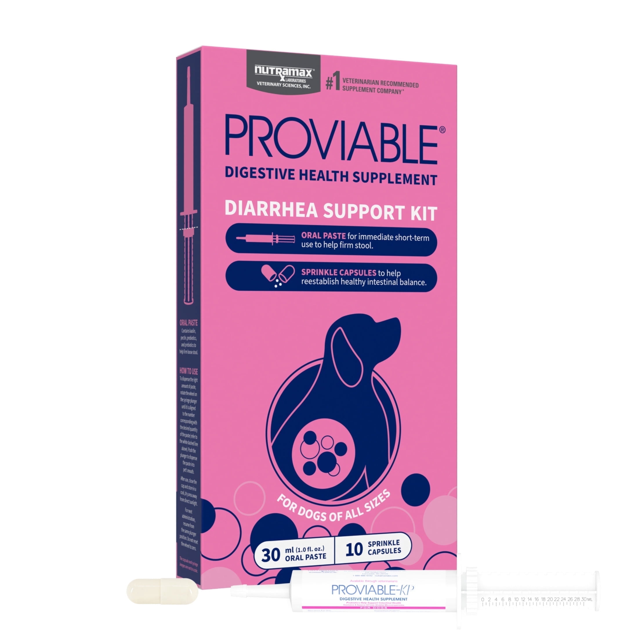 (6 pack) Nutramax Proviable Probiotics for Dogs, Diarrhea Support Kit, 30 ml Paste and 10 Capsules