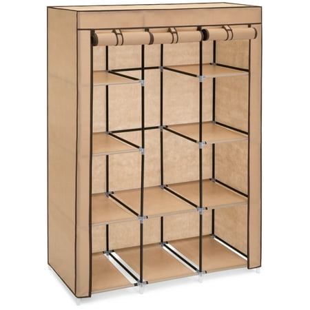 Best Choice Products 10-Shelf Portable Fabric Closet Wardrobe Clothes Storage Rack Organizer w/ Cover -