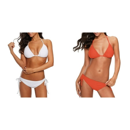 (2-Pack) 2025 New Women Bandeau Bandage Bikini Womens Bikini Top Set Push Up Brazilian Halter Bikini Swimwear Beachwear Swimsuit