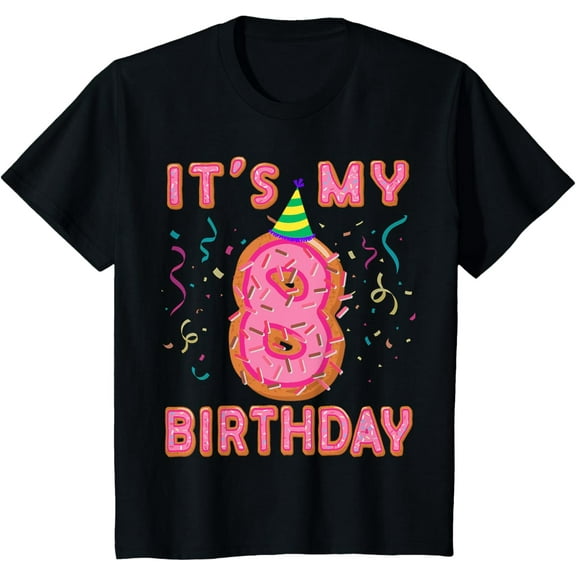 t-shirt Cute Donut It's my 8th Birthday Shirt Sweet 8 yrs Kids Gift T-Shirt mens,black,women,funny,journey,Crew Neck, Short Sleeve,printing