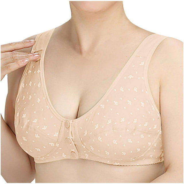 Timegard Wirefree Bras for Women Print Front Closure Button Breathable Comfort Seniors Bras with Support