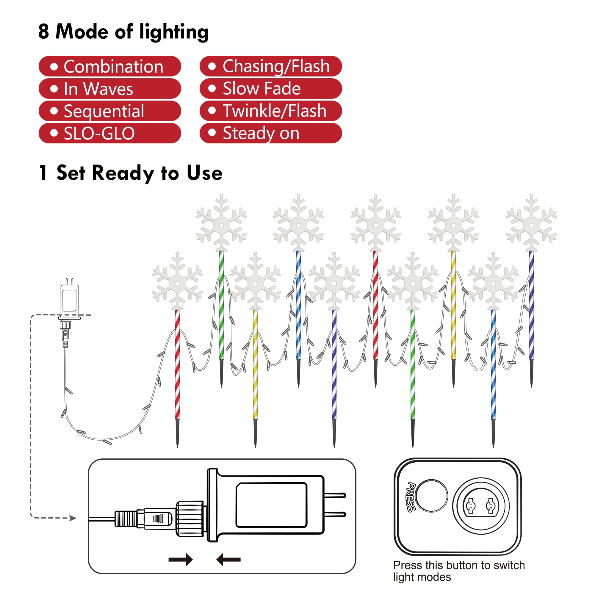 10 Pk Christmas Pathway Snowflake Lights 250 LED 8 Modes Waterproof  Lighted Outdoor Christmas Decoration