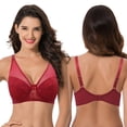 thumbnail image 3 of Curve Muse Women's Plus Size Minimizer Unlined Underwire Bra With Floral Lace-3PK-BLACK,RED,LAV-36DDD, 3 of 7