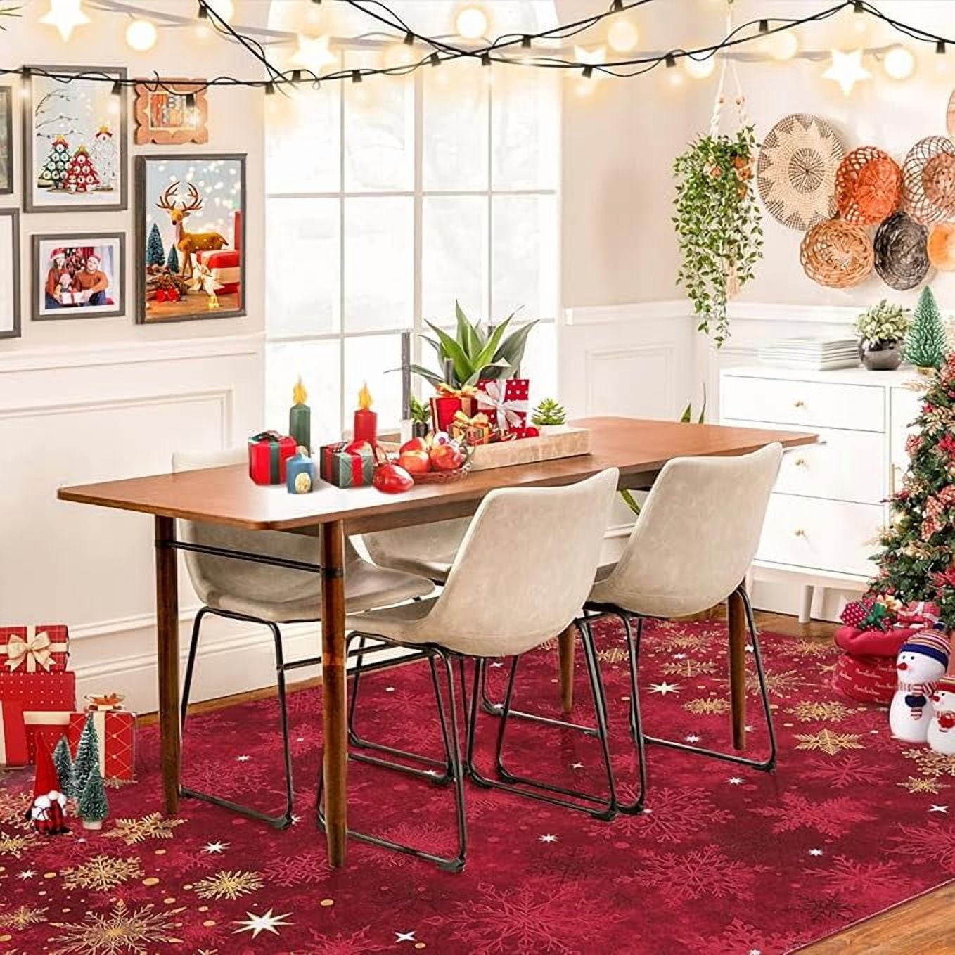 Christmas Red Gold and White Snowflake Winter Area Rug Rugs for Living Room Bedroom 5' x7'-Red