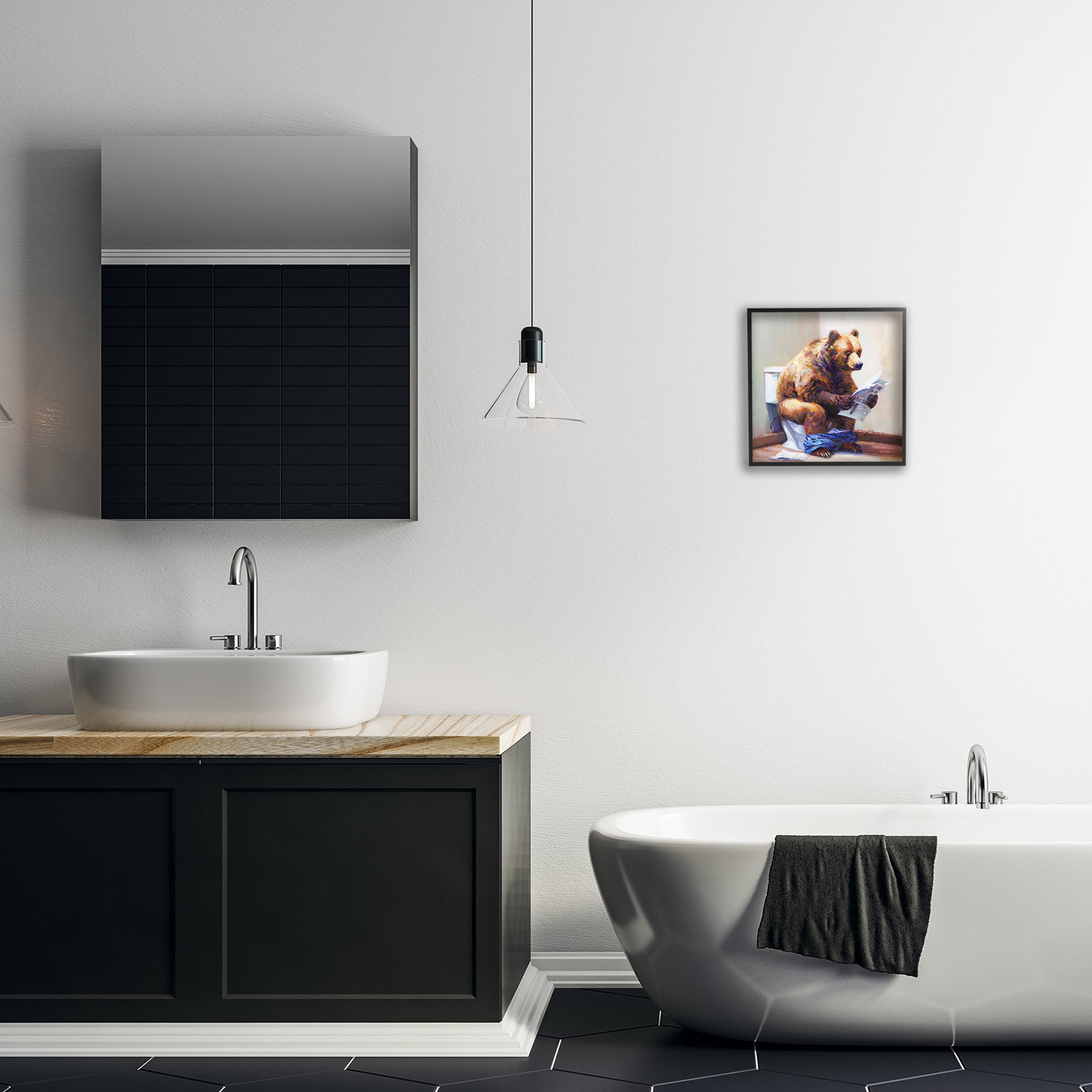 Stupell Industries Bathtub Bear with Graffiti Typography Painting Black Framed Art Print Wall Art, 12 x 12
