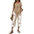thumbnail image 2 of WULMLEO Women's Two Piece Set Basic Work Out Fashion Spring Beach 2 Piece Outfits Women Summer Loose Funny Floral Capris Workout Lounge Cruise Short Sleeve Tops Brown S, 2 of 4