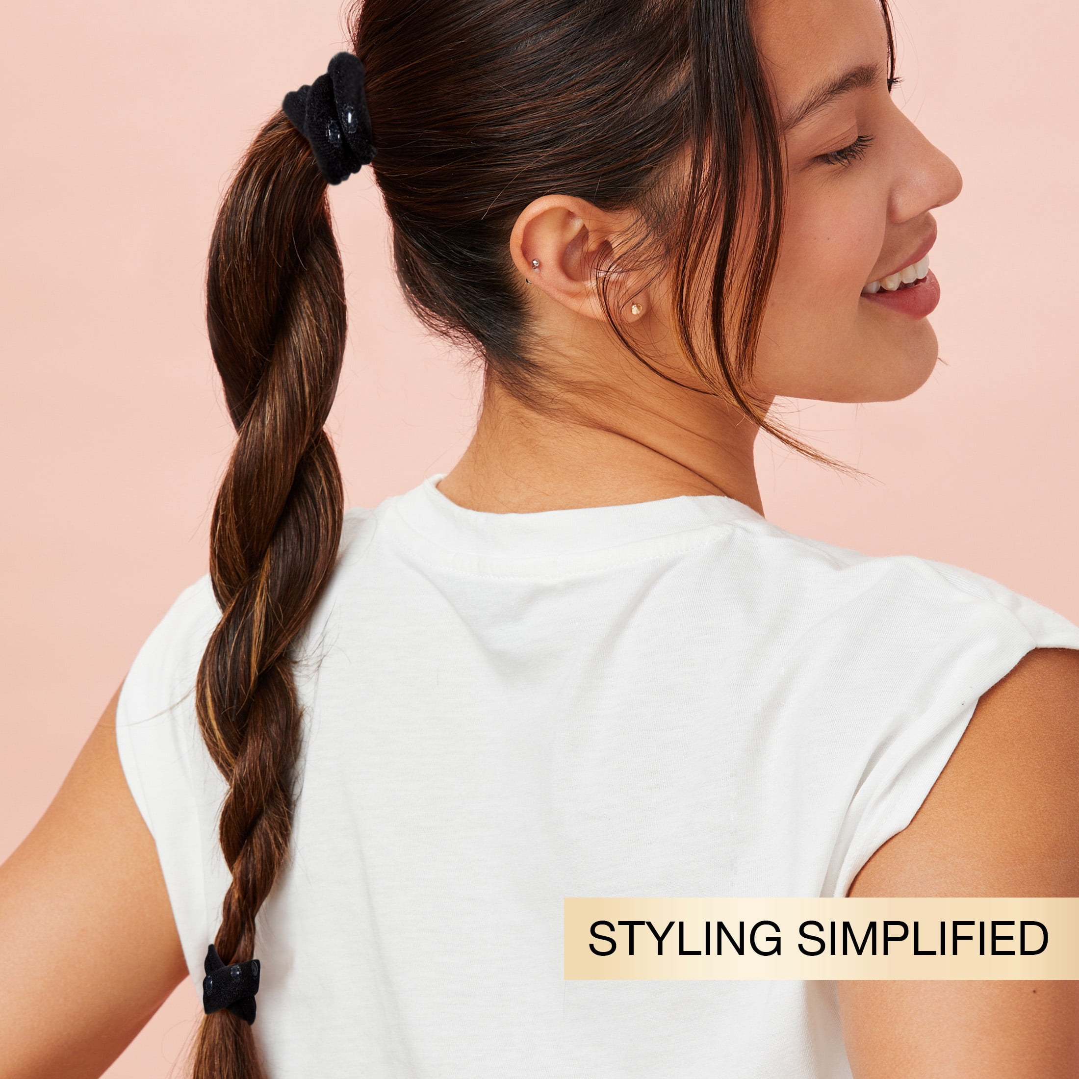 Scunci No-Slip Grip Hair Ties, Black, 5 Count No Metal Ponytail Holders