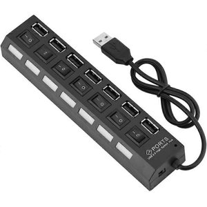 480Mbps 7 Port Multiple USB 2.0 Hub, Multi-Function Hub Splitter High Speed Data Transfer(Black)