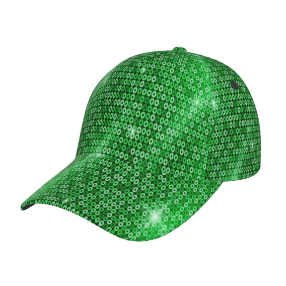 Picia Shiny round green sequins Pattern Trucker Low Profile Hat Men Women Baseball Cap Dad Hat Adjustable Unconstructed Plain Cap
