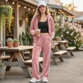 thumbnail image 4 of Szluipve Women Velvet 2 Piece Tracksuit Zip Up Hooded Long Sleeve Jacket High Waist Wide Leg Pants Casual Solid Loungewear Matching Set, 4 of 6