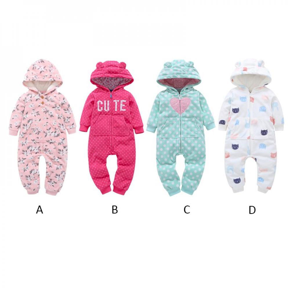 Details about   Longsleeve Coral Fleece Romper With Tail  Cute Winter Warm Infant Baby Romper Ca