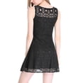 thumbnail image 2 of Mini vestido acampanado sin mangas con encaje floral para mujer Negro S, 2 of 7