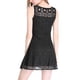 thumbnail image 2 of Mini vestido acampanado sin mangas con encaje floral para mujer Negro S, 2 of 7