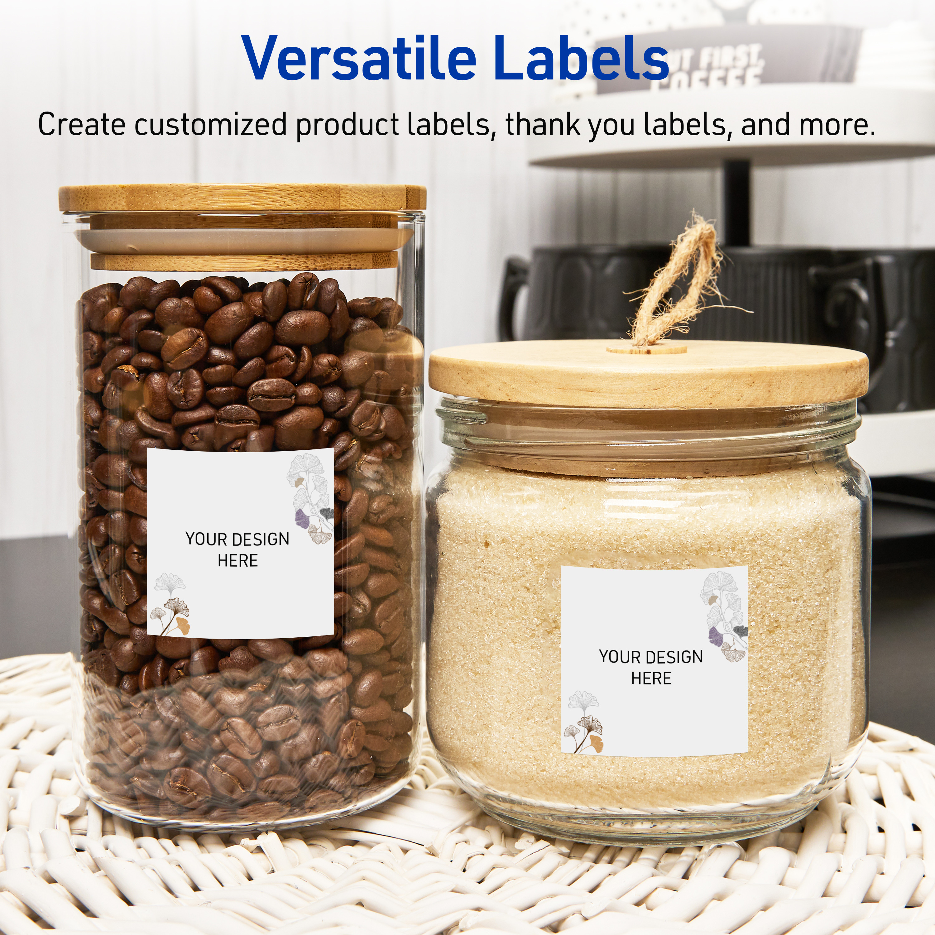 Avery Labels, 2" x 2", Matte White, Silver Metallic/Gingko Leaves