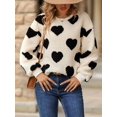 thumbnail image 5 of Women'S Plush Heart Print Loose Long Sleeve Round Neck Pullover Sweatshirt Fall Winter Outfits Black Love M, 5 of 8