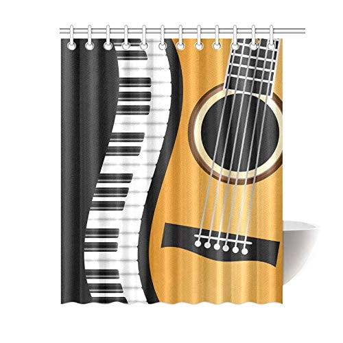 MKHERT Piano Keyboards Guitar Shower Curtain Bath Curtain Waterproof