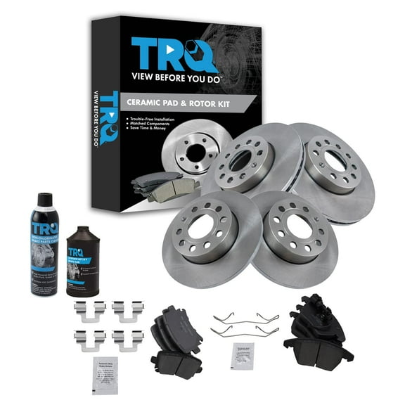 TRQ Front & Rear Ceramic Brake Pad & Rotor Kit Direct Fit w/Chemicals BKA16066