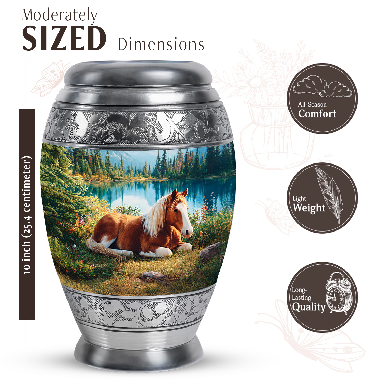 JAGASY Horse Large Cremation Urn for Ashes Adult Male, Blue Urns for Human Ashes Keepsake, Mountain Trees Decorative Urns for Friends, Brown Horse Memorial Urn for Boys & Girls, (10 Inch)