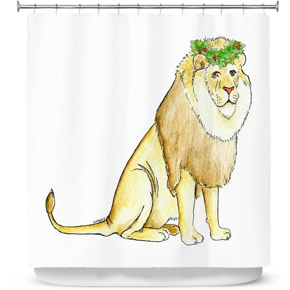 Shower Curtains 70" x 93" from DiaNoche Designs by Marley Ungaro - Christmas Wreath Lion