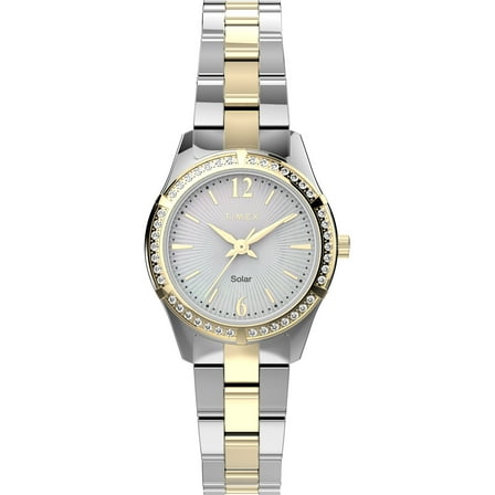 Timex Women's Solar Premium Dress 28mm Watch – Two-Tone Case Silver-Tone Dial with Two-Tone Stainless Steel Bracelet