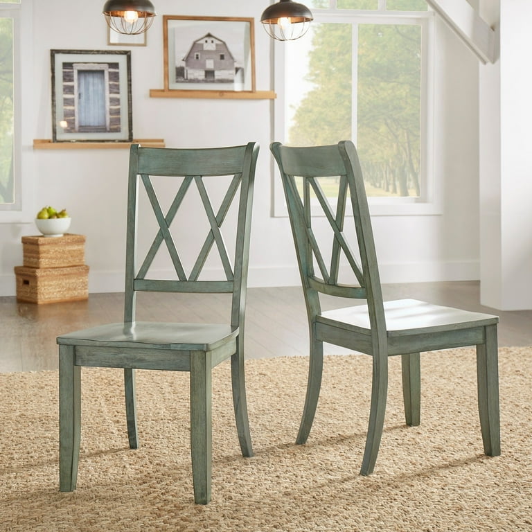 Weston Home Farmhouse Dining Chair with Cross Back Set of 2 Antique Grey